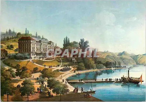 Cartes postales moderne Lausanne Ouchy Le port et l Hotel Beau Rivage d apres une gravure ancienne Bateau
