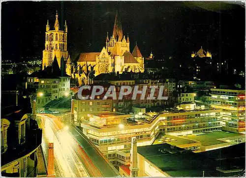 Cartes postales moderne Lausanne de nuit La cathedrale et le pont Bessiere