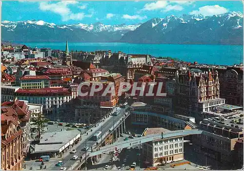 Cartes postales moderne Lausanne Le Grand Pont et vue sur les Alpes