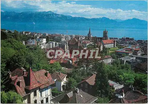 Moderne Karte Lausanne La ville le Lac Leman et les Alpes de Savoie