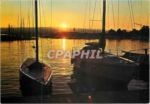 Moderne Karte Coucher de soleil au Lac Leman Lausanne Ouchy