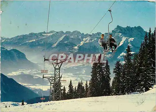 Moderne Karte Leysin Telesiege de Solaycre et les Dents du Midi