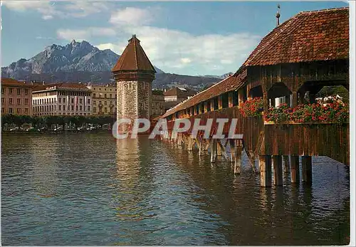 Cartes postales moderne Lucerne Pont de la chapelle et le Pilate