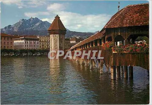 Moderne Karte Lucerne Pont de la chapelle et le Pilate