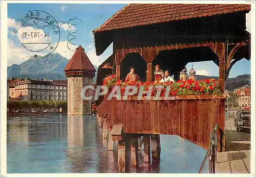 Cartes postales moderne Lucerne Pont de la Chapelle et le Pilate