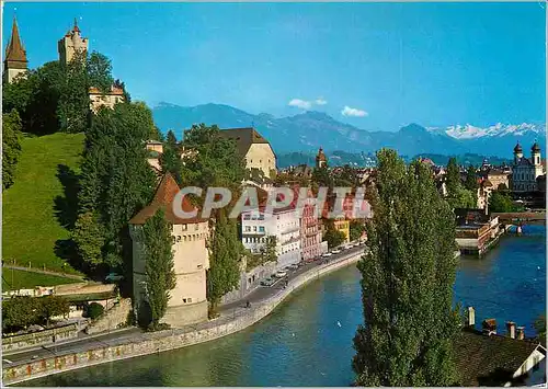 Cartes postales moderne Luzern Museggturme mit Alpen