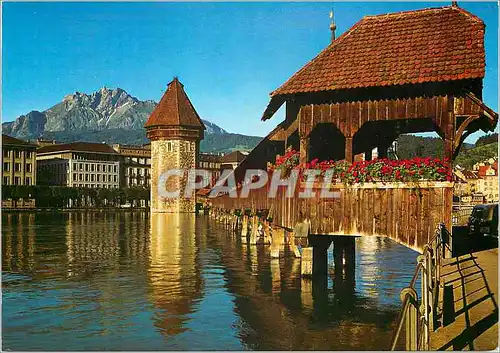 Moderne Karte Lucerne Pont de la Chapelle Tour de l eau et Pilate