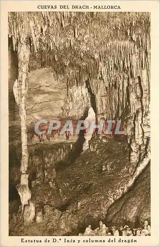 Cartes postales Cuevas del Drach Mallorca Estatua de D Inca y columna del dragon