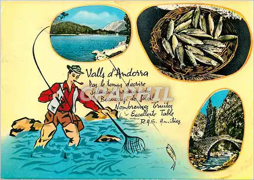 Cartes postales moderne Valls d Andorra Lac d Engolasters Pont St Antoine  Plateau de truites Peche