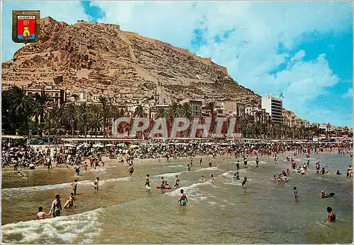 Cartes postales moderne Alicante  plage de postiguet chateau de saint barbara