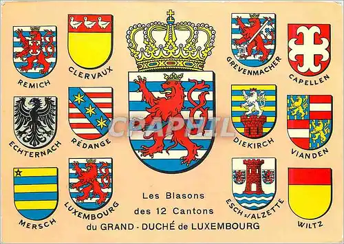 Moderne Karte Luxembourg Les Blasons des 12 Cantons du Grand-Duche de Luxembourg