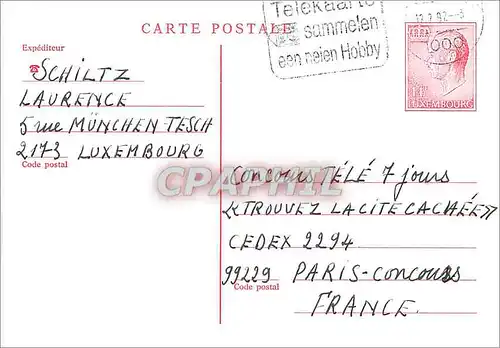 Entier Postal Luxembourg pour Paris