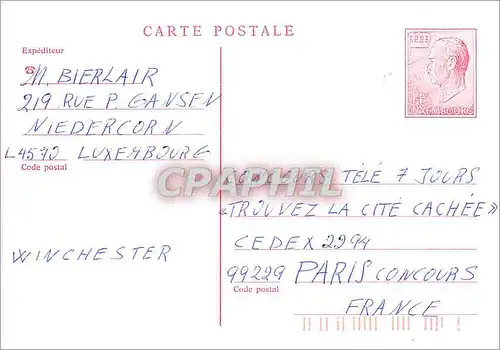 Entier Postal Luxembourg pour Paris