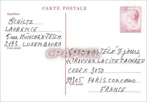 Entier Postal Luxembourg pour Paris