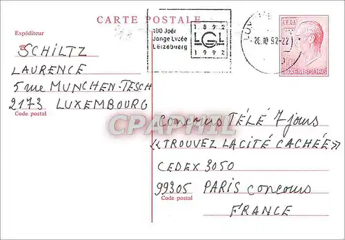 Entier Postal Luxembourg pour Paris