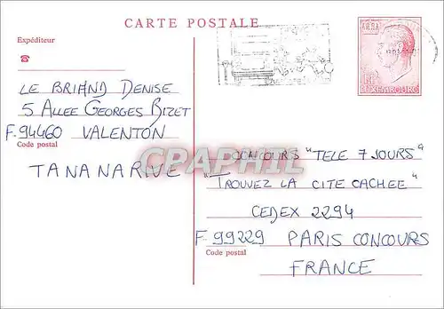 Entier Postal Luxembourg pour Paris