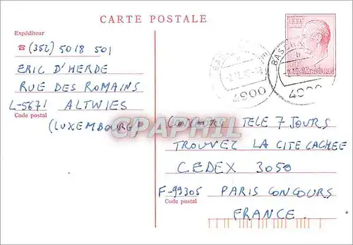 Entier Postal Luxembourg pour Paris