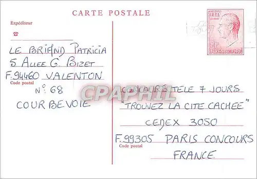 Entier Postal Luxembourg pour Paris