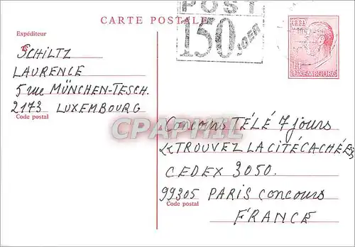 Entier Postal Luxembourg pour Paris