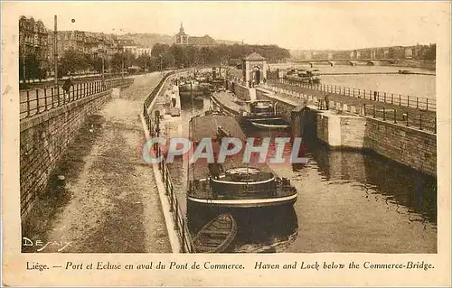 Ansichtskarte AK Liege Port et Ecluse en aval du Pont de Commerce Bateau Peniche