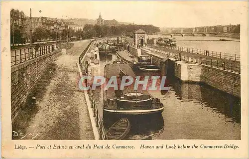 Cartes postales Liege Port et Ecluse en aval du Pont de Commerce Bateau Peniche
