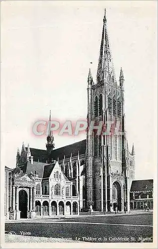 Cartes postales Ypres Le Theatre et la Cathedrale St Martin