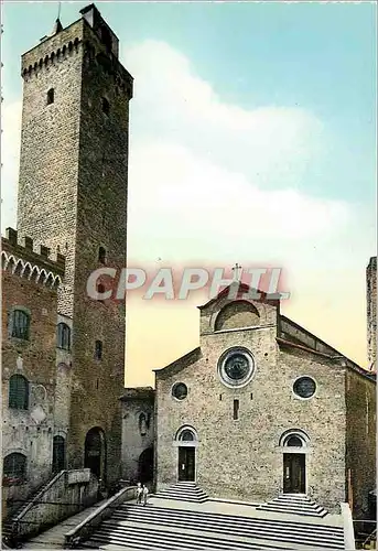 Moderne Karte S Gimignano (Siena) Place du Dome et Hotel de ville