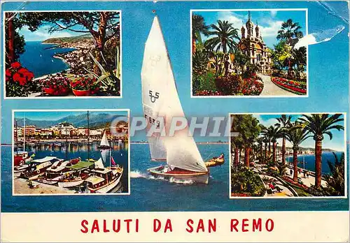 Cartes postales moderne San Remo Riviera dei fiori Salutation de S Remo Bateau