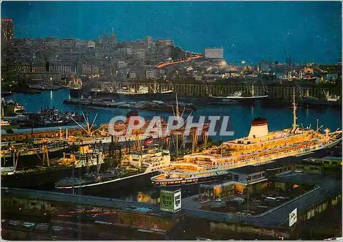 Moderne Karte Genova le port nocturne Bateaux