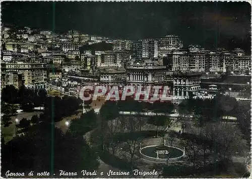 Cartes postales moderne Genova di notte piazza verdi e starione brignole