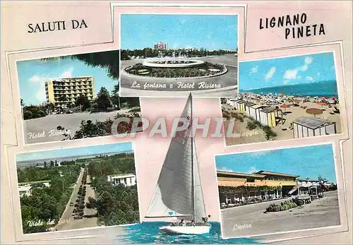 Moderne Karte Saluti da lignano pineta Bateau