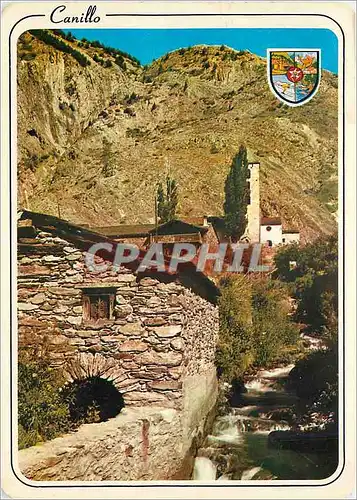 Moderne Karte Andorra Valls d'Andorra Canillo Echappee sur le vieux moulin avec au fond l'eglise