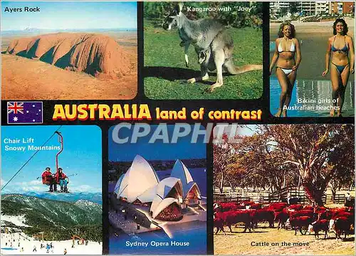 Moderne Karte Australia Land of contrast Bikini Kangourou Ski