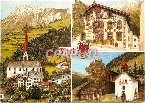 Cartes postales moderne Tirol oetz mit tschirgant (2370) gasthaus mit renaissancemalerei aus 1573 tiroler kapelle mit ba