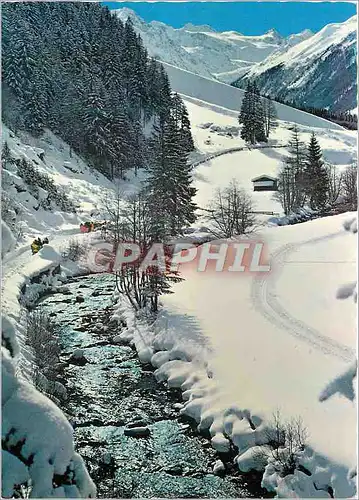 Cartes postales moderne Osterreich winterzauber im stubaital tirol gletscherbach mit langlaufloipe blick zum zuckerhutt