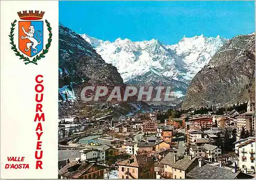 Moderne Karte Courmayeur valle d'aosta panorama con lo sfondo della