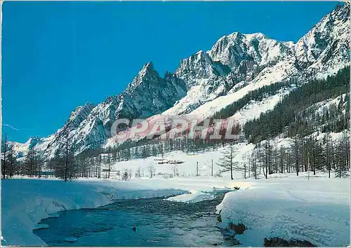 Cartes postales moderne Courmayeur planpincieux m 1600 hiver dans la val ferret au fond le ùt blan m 4810