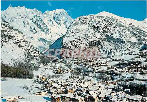 Moderne Karte Courmayeur vue generale d'hiver et la chaine du mont blanc