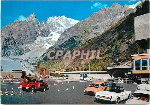 Moderne Karte Courmayeur enteves 1381 m place et entree au tunnel (long 11600 m) au fond le mt blanc 4810 m