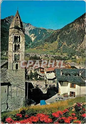 Moderne Karte Courmayeur un coin du panorama l'eglise de s pantaleona avec le clocher roman (a 1392) et la mai