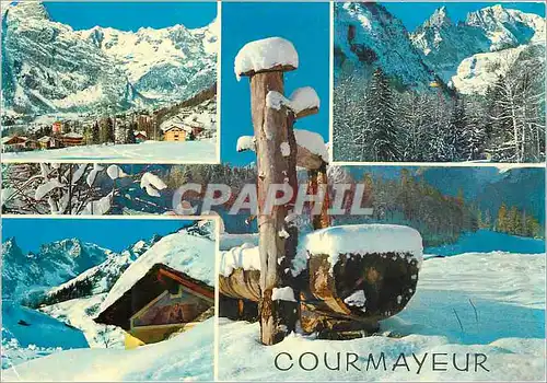 Moderne Karte Courmayeur m 1224 panorama invernale junivia val veny e m bianco m 4810 entreves angolo pittores