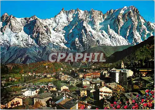 Moderne Karte Courmayeur (valle d'aoste) vue generale au fond la chaine du mont blanc chain