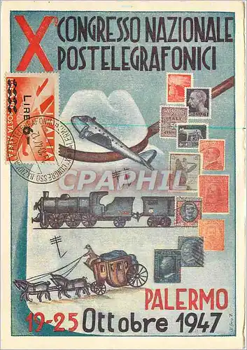 Moderne Karte Palermo 1925 oct 1947 Confresso Nazionale Postelegrafonici Timbres Poste