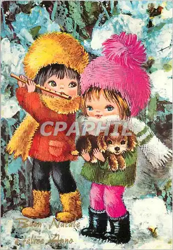 Cartes postales moderne Buon natale e felice anno Enfants Flute
