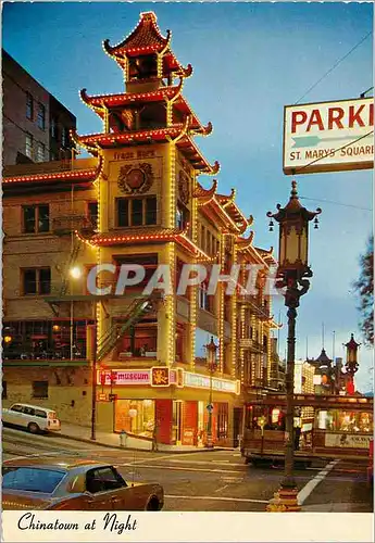 Cartes postales moderne San Francisco Chinatown at night Tramway Parking St Marys Square