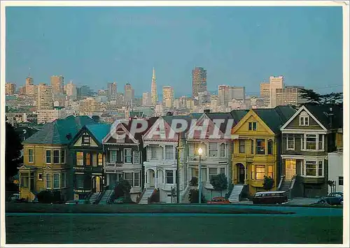 Moderne Karte San Francisco Victorian Houses in the foreground with the spectacular city in the distance