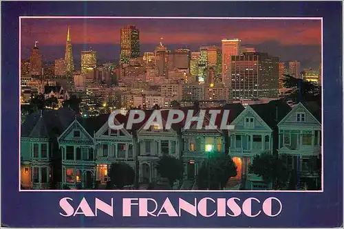 Cartes postales moderne San Francisco Beautiful Victorian homes line Steiner Street with the city in the distance