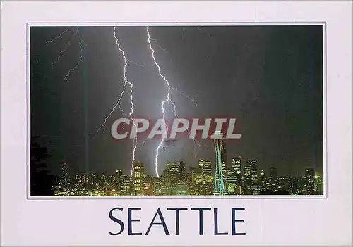 Moderne Karte Seattle Lightning Strikes Over the Seattle Skyline