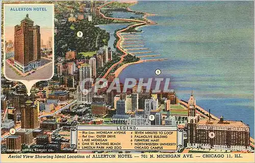 Cartes postales Chicago Aerial View Showing Ideal Location of Allerton Hotel