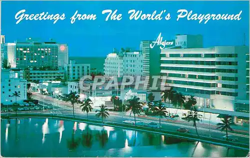 Moderne Karte Miami Beach Florida Night view Greetings from the World's Playground Algiers